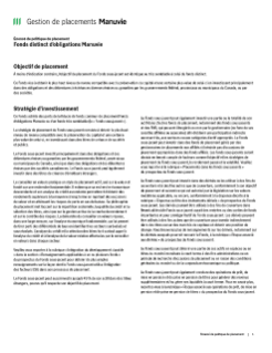 Fonds distinct d’obligations Manuvie
