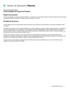 Fonds de croissance canadienne Manuvie