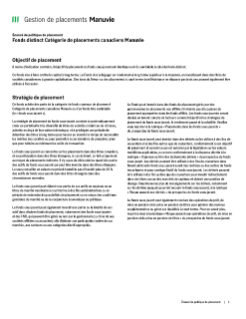 Fonds distinct Catégorie de placements canadiens Manuvie