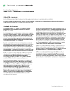 Fonds distinct d’obligations de sociétés Manuvie