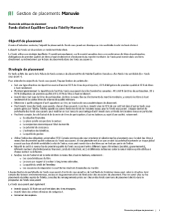 Fonds distinct Équilibre Canada Fidelity Manuvie