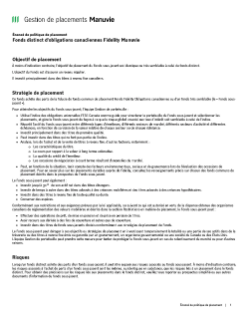 Fonds distinct d’obligations canadiennes Fidelity Manuvie