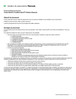 Fonds distinct Frontière Nordᴹᴰ Fidelity Manuvie