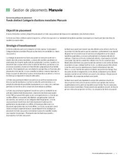 Fonds distinct Catégorie d’actions mondiales Manuvie