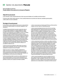 Fonds distinct d’occasions de croissance Manuvie