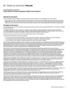 Fonds distinct d’actions Européennes BQÉ Invesco Manuvie