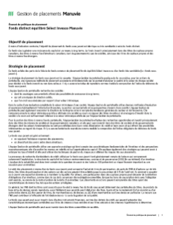 Fonds distinct équilibré Sélect Invesco Manuvie