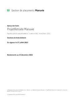 ProjetRetraite Manuvie (avant le 29 avril 2012) Aperçu des fonds