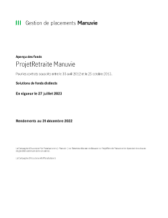 ProjetRetraite Manuvie (entre le 30 avril 2012 et le 25 octobre 2013) Aperçu des fonds