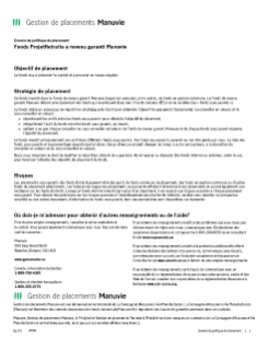 Fonds ProjetRetraite à revenu garanti Manuvie