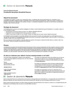 Énoncé de politique de placement - Portefeuille Sécuritaire Simplicité Manuvie