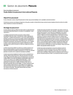Fonds distinct de placement international Manuvie