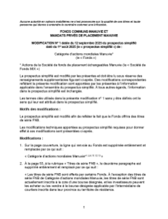 Prospectus simplifié Modification N° 1 datée du 12 septembre 2025