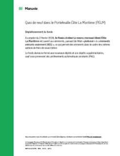 Quoi de neuf dans le Portefeuille Élite La Maritime (PELM)